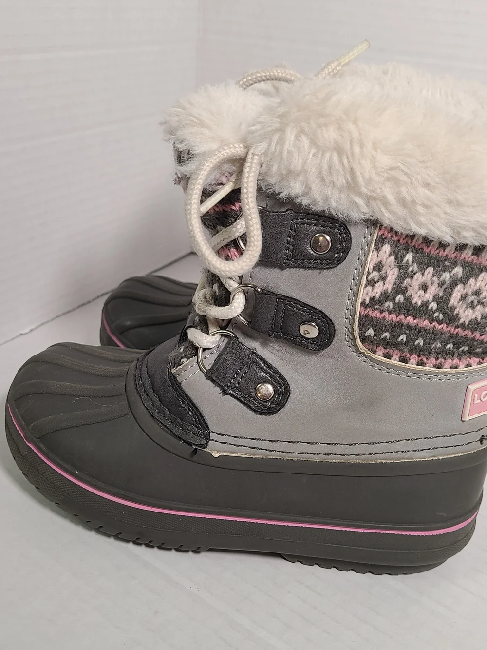 London Fog Girls Lil Tottenham Winter Snow Boots Grey Pink Toddler Size 11